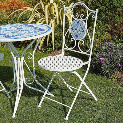 Modernes Design Keramikfliesen und Pulver beschichtet Eisen Bistro Set für den Garten im Freien Patio