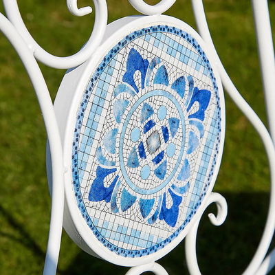 Modernes Design Keramikfliesen und Pulver beschichtet Eisen Bistro Set für den Garten im Freien Patio