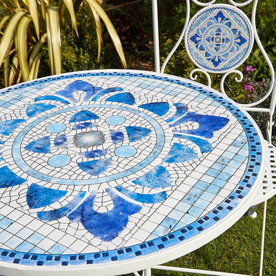 Modernes Design Keramikfliesen und Pulver beschichtet Eisen Bistro Set für den Garten im Freien Patio