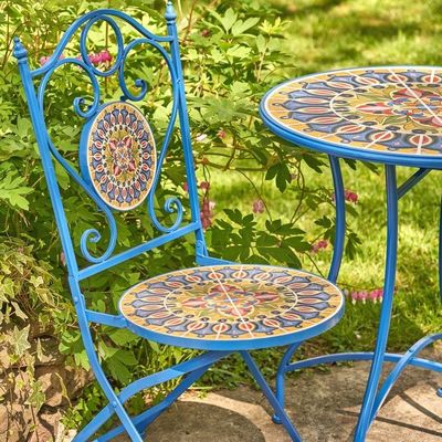 Iron Crafts Mosaik Bistro Set 3 Stück Balkon Set mit Klapptisch und Stuhl von AJUNION