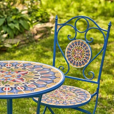 Iron Crafts Mosaik Bistro Set 3 Stück Balkon Set mit Klapptisch und Stuhl von AJUNION