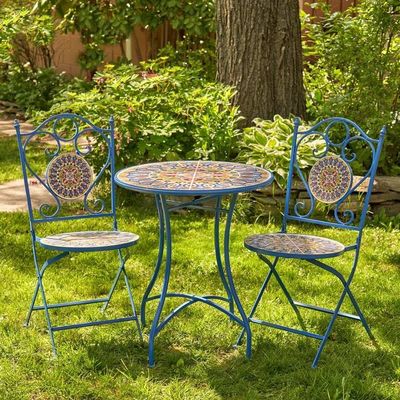 Iron Crafts Mosaik Bistro Set 3 Stück Balkon Set mit Klapptisch und Stuhl von AJUNION