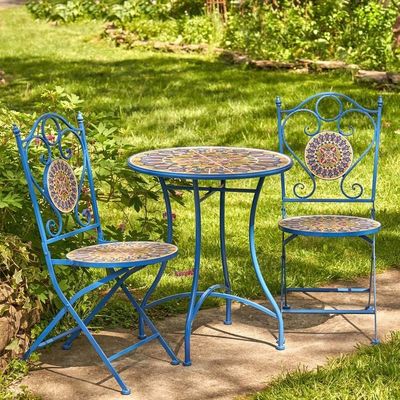 Iron Crafts Mosaik Bistro Set 3 Stück Balkon Set mit Klapptisch und Stuhl von AJUNION