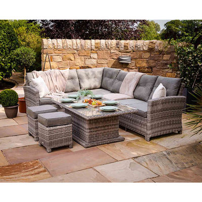 PE Rattan AJUNION Außenbereich Ecksofa Terrasse Set mit verstellbarem Esstisch