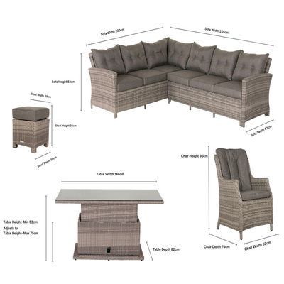PE Rattan AJUNION Außenbereich Ecksofa Terrasse Set mit verstellbarem Esstisch