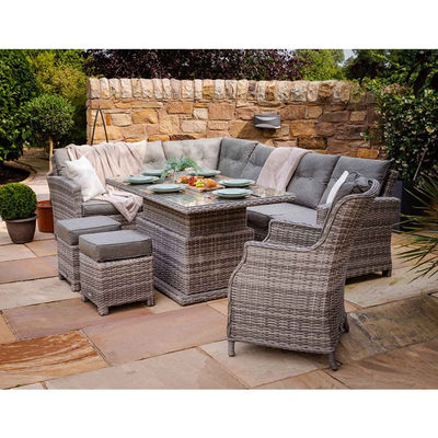 PE Rattan AJUNION Außenbereich Ecksofa Terrasse Set mit verstellbarem Esstisch