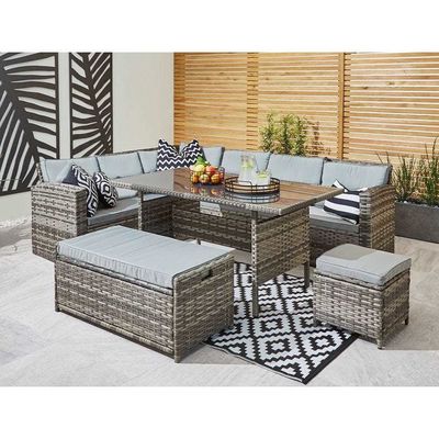 Außengarten-Set mit Lagerset AJUNION 9 Sitzplätze Rattan-Ecksofa