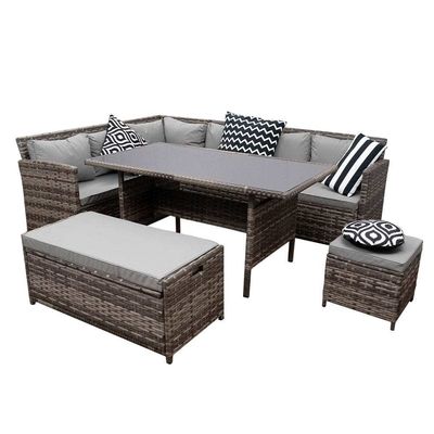 Außengarten-Set mit Lagerset AJUNION 9 Sitzplätze Rattan-Ecksofa