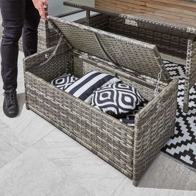 Außengarten-Set mit Lagerset AJUNION 9 Sitzplätze Rattan-Ecksofa