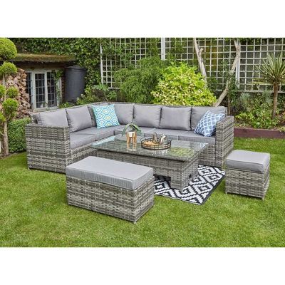 9 Sitzplätze Rattan Gewebter Gartenmöbel mit modernem Design und verstellbarem Tisch