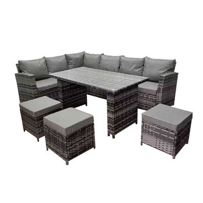 AJUNION 9 Stück Rattan Garten Esszimmer Set Wicker Rattan Außenmöbel Außensofa Set
