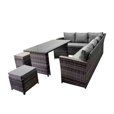 AJUNION 9 Stück Rattan Garten Esszimmer Set Wicker Rattan Außenmöbel Außensofa Set