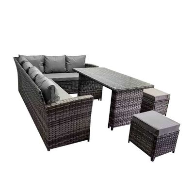 AJUNION 9 Stück Rattan Garten Esszimmer Set Wicker Rattan Außenmöbel Außensofa Set