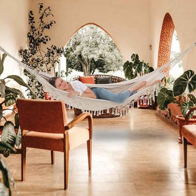 Verklappbares, ultraleichtes, doppelschwingendes, hängendes, aus Baumwolle gefertigtes Hängebett für Camping und Garten