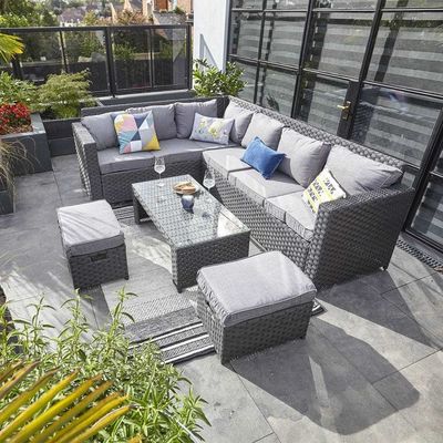 Garten-Set AJUNION 8 Sitzplätze Außenmöbel Rattan Ecke Lounge Sofa Set für den Hinterhof