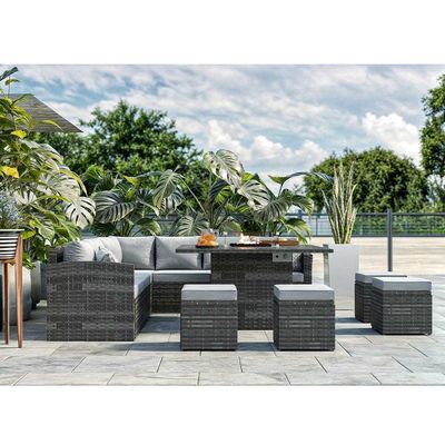 Feuer-Grube Esstisch Größe L130xW130xH60cm 11 Sitze Ecksofa Terrassenmöbel Set