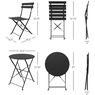 3 Stück Stahl Klapptisch und Stühle Set perfekt für den Außenhof Terrassen Balkon oder Garten