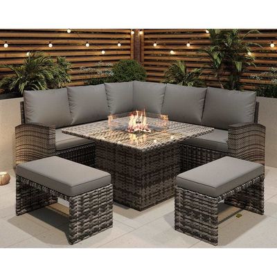 L96xW49xH35cm Bankgröße Moderne Sektionelle Ecklounge Terrassenmöbel mit Feuerstelle