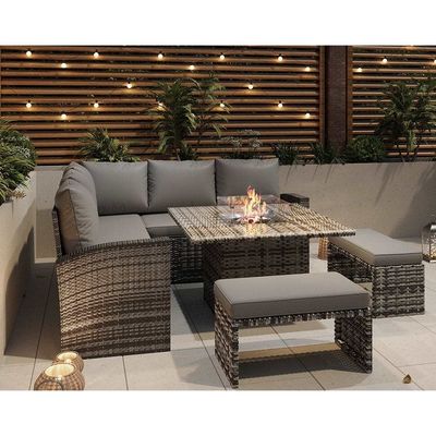 L96xW49xH35cm Bankgröße Moderne Sektionelle Ecklounge Terrassenmöbel mit Feuerstelle