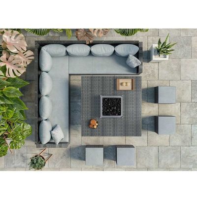 L96xW49xH35cm Bankgröße Moderne Sektionelle Ecklounge Terrassenmöbel mit Feuerstelle