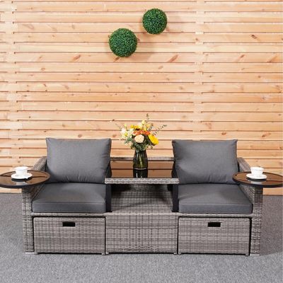 Garten Hinterhof Lounge Sofa Set mit PE Wicker Rattan in verschiedenen Sektionsdesign