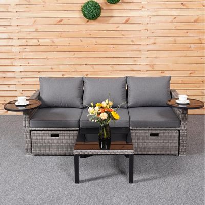 Garten Hinterhof Lounge Sofa Set mit PE Wicker Rattan in verschiedenen Sektionsdesign