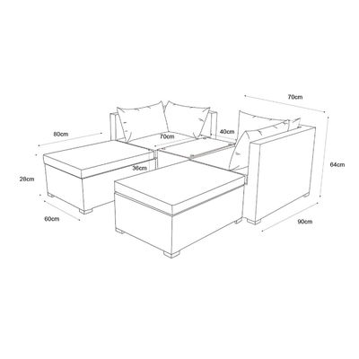 5 Stück Wicker Rattan Modular Outdoor Sofa Moderner Design Stil L70xW40xH39cm Tischgröße