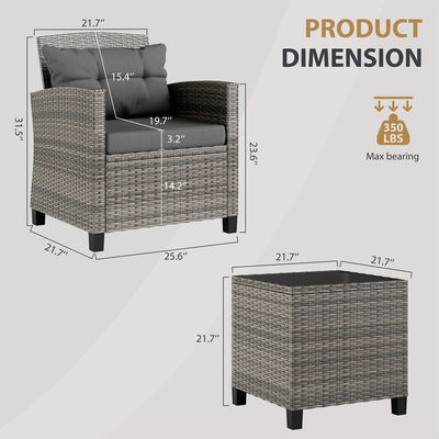Outdoor Bistro Set Rattan Gartenstuhl 2 Sitzplatz Terrasse Set Gruppe mit Couchtisch von AJUNION