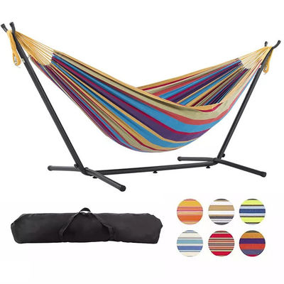 Zuhause Außengarten Camping Portable Leichtgewicht Klappdose Doppel-Baumwoll-Hängematten mit Metallstand