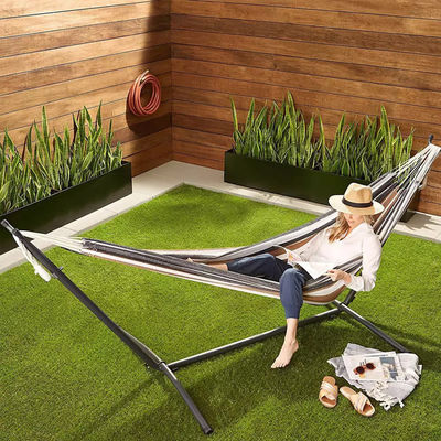 Zuhause Außengarten Camping Portable Leichtgewicht Klappdose Doppel-Baumwoll-Hängematten mit Metallstand