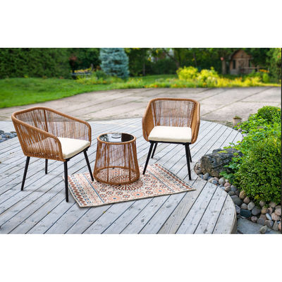 Modernes Design 3 Stück Bistro Set Wicker Rattan Stuhl Möbel mit LED Sonnenlicht