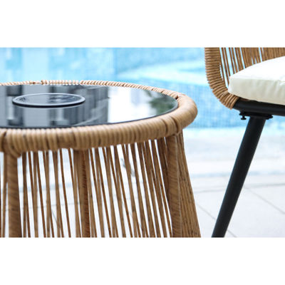 Modernes Design 3 Stück Bistro Set Wicker Rattan Stuhl Möbel mit LED Sonnenlicht