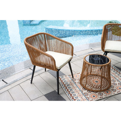 Modernes Design 3 Stück Bistro Set Wicker Rattan Stuhl Möbel mit LED Sonnenlicht