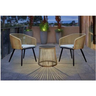 Modernes Design 3 Stück Bistro Set Wicker Rattan Stuhl Möbel mit LED Sonnenlicht
