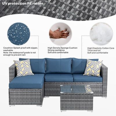 Rattan-Sofa-Sektions-Lounge-Set 24' H x 78' W x 50,78' D für die Erholung im Freien