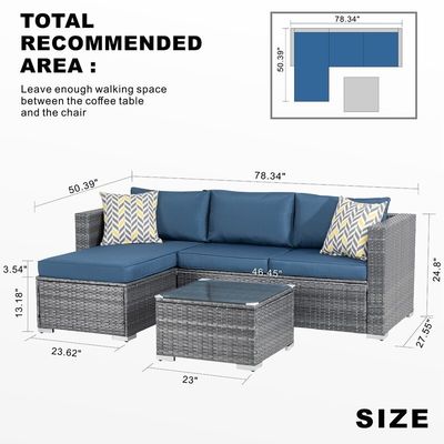 Rattan-Sofa-Sektions-Lounge-Set 24' H x 78' W x 50,78' D für die Erholung im Freien