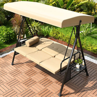 Außengarten 3-Sitzer Schaukelstuhl mit Baldachin und verstellbarem Klappbett aus Stahl