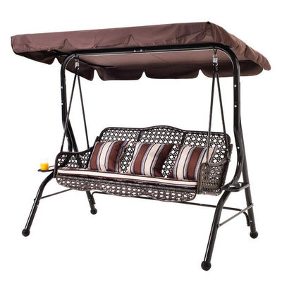 Außengarten Terrasse Metallrahmen Pe Rattan Doppel 3-Sitzer Hängematte Schaukel mit Baldachin