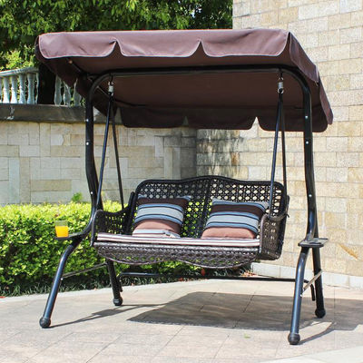 Außengarten Terrasse Metallrahmen Pe Rattan Doppel 3-Sitzer Hängematte Schaukel mit Baldachin