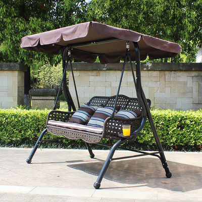 Außengarten Terrasse Metallrahmen Pe Rattan Doppel 3-Sitzer Hängematte Schaukel mit Baldachin