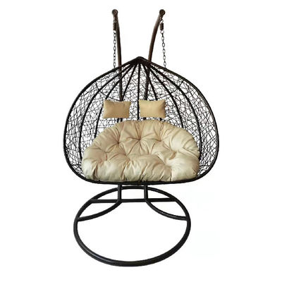 Moderner Indoor Outdoor Balkon Garten Tragbare Doppelpersonen hängende Rattan Wicker Ei Schwingen Stuhl mit Kissen