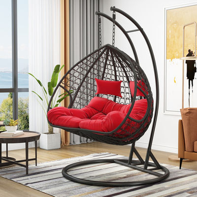 Moderner Indoor Outdoor Balkon Garten Tragbare Doppelpersonen hängende Rattan Wicker Ei Schwingen Stuhl mit Kissen