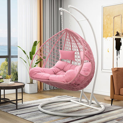 Moderner Indoor Outdoor Balkon Garten Tragbare Doppelpersonen hängende Rattan Wicker Ei Schwingen Stuhl mit Kissen