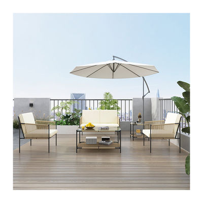AJUNION Metall Terrassenmöbel Set Rattan Gewebte Außenmöbel mit Couchtisch