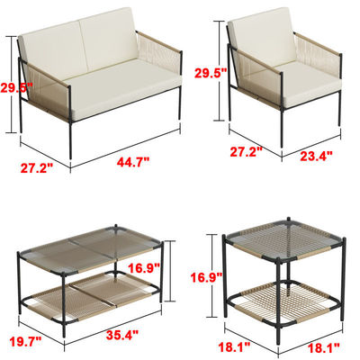 AJUNION Metall Terrassenmöbel Set Rattan Gewebte Außenmöbel mit Couchtisch