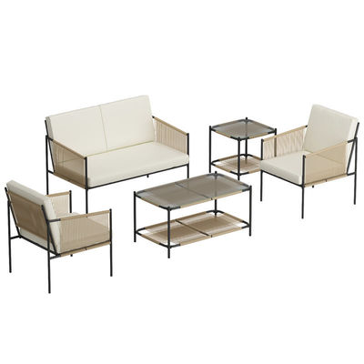 AJUNION Metall Terrassenmöbel Set Rattan Gewebte Außenmöbel mit Couchtisch