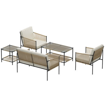 AJUNION Metall Terrassenmöbel Set Rattan Gewebte Außenmöbel mit Couchtisch