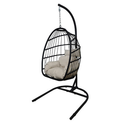 Custom Logo Garten Innenhof Patio Seil Pe Rattan Hängende Schaukelstuhl mit Stand