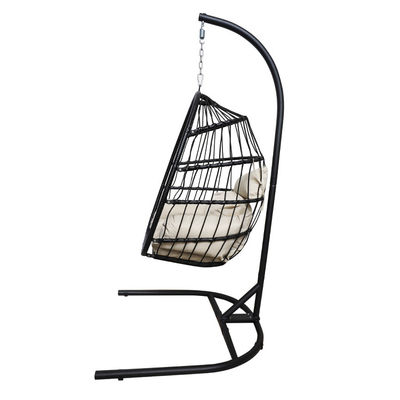 Custom Logo Garten Innenhof Patio Seil Pe Rattan Hängende Schaukelstuhl mit Stand