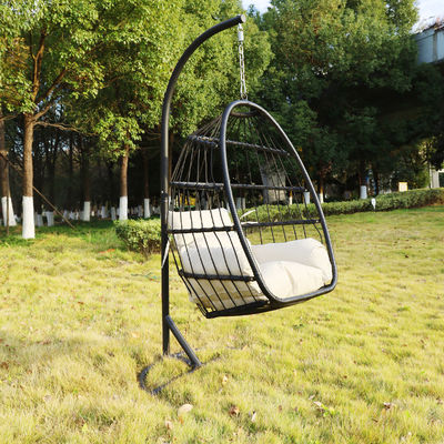 Custom Logo Garten Innenhof Patio Seil Pe Rattan Hängende Schaukelstuhl mit Stand